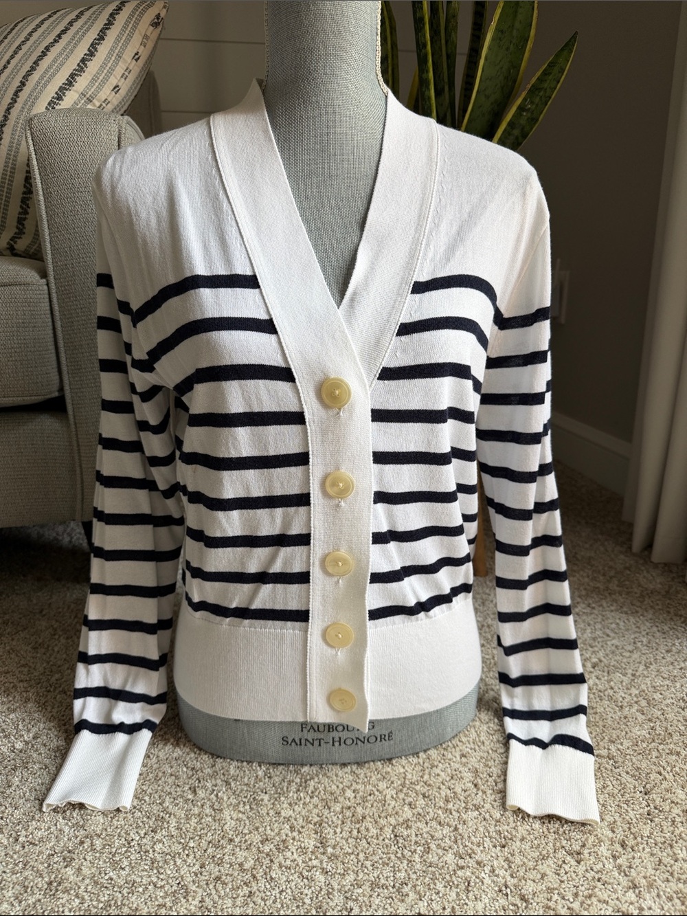 J.CREW Striped V-Neck Button Front Sweater